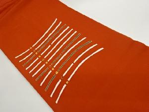 塩瀬金彩手描き抽象横段模様刺繍名古屋帯